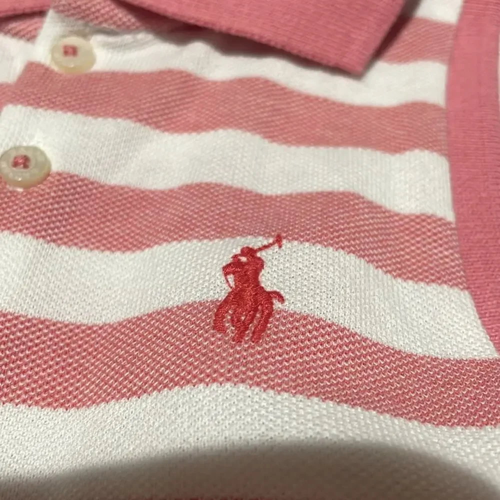 Ralph Lauren 6x faded red white stripe drop waist dress ruffled lace hem nwt